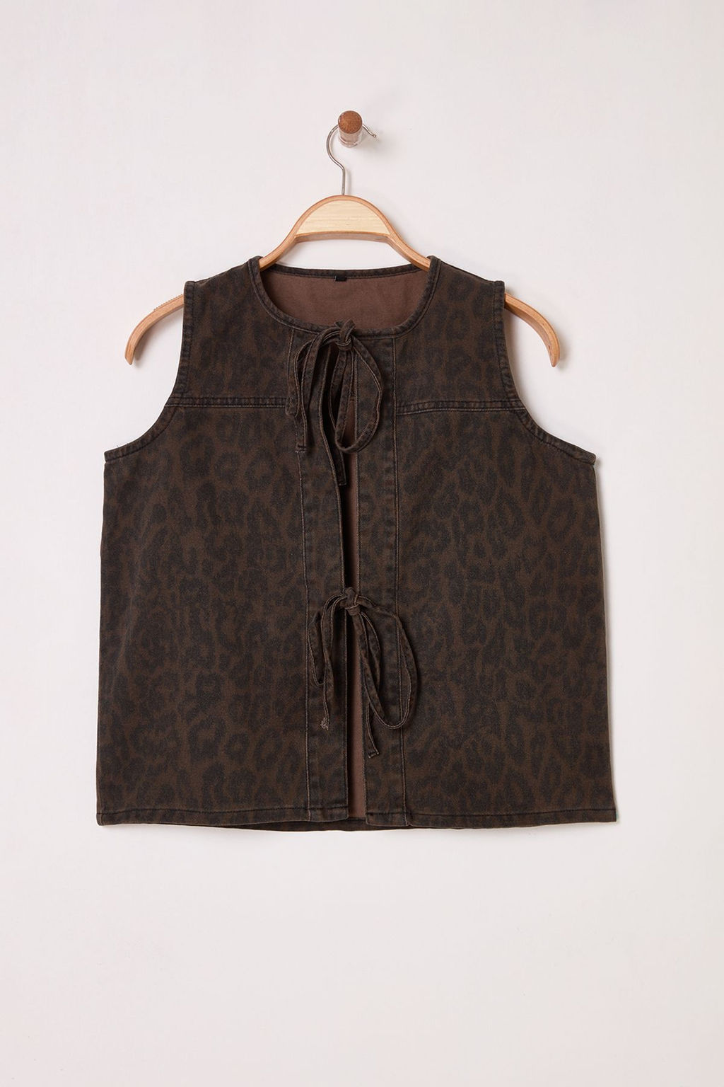 TRENDYOLMILLA Kahverengi Leopar Desenli Onden Baglamal? Denim Yelek TWOSS25YE00017 фото 5