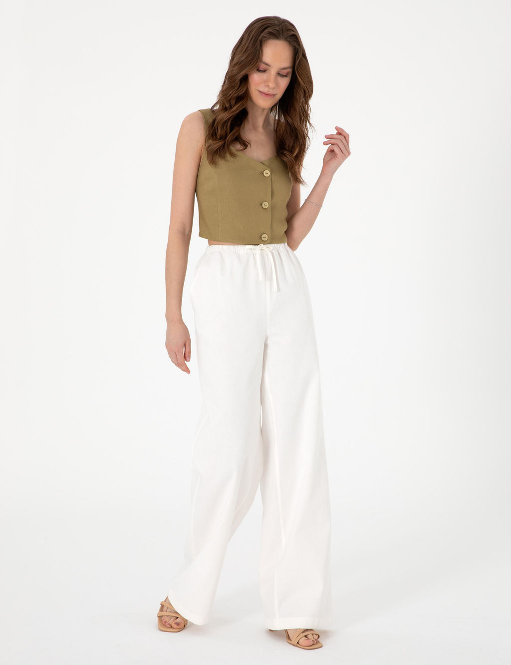 Beyaz Loose Fit Kanvas Pantolon