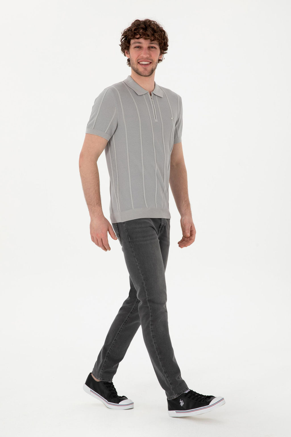 Erkek Slim Fit Polo Yaka A__k Gri Ti__rt - U.s. polo assn фото 4