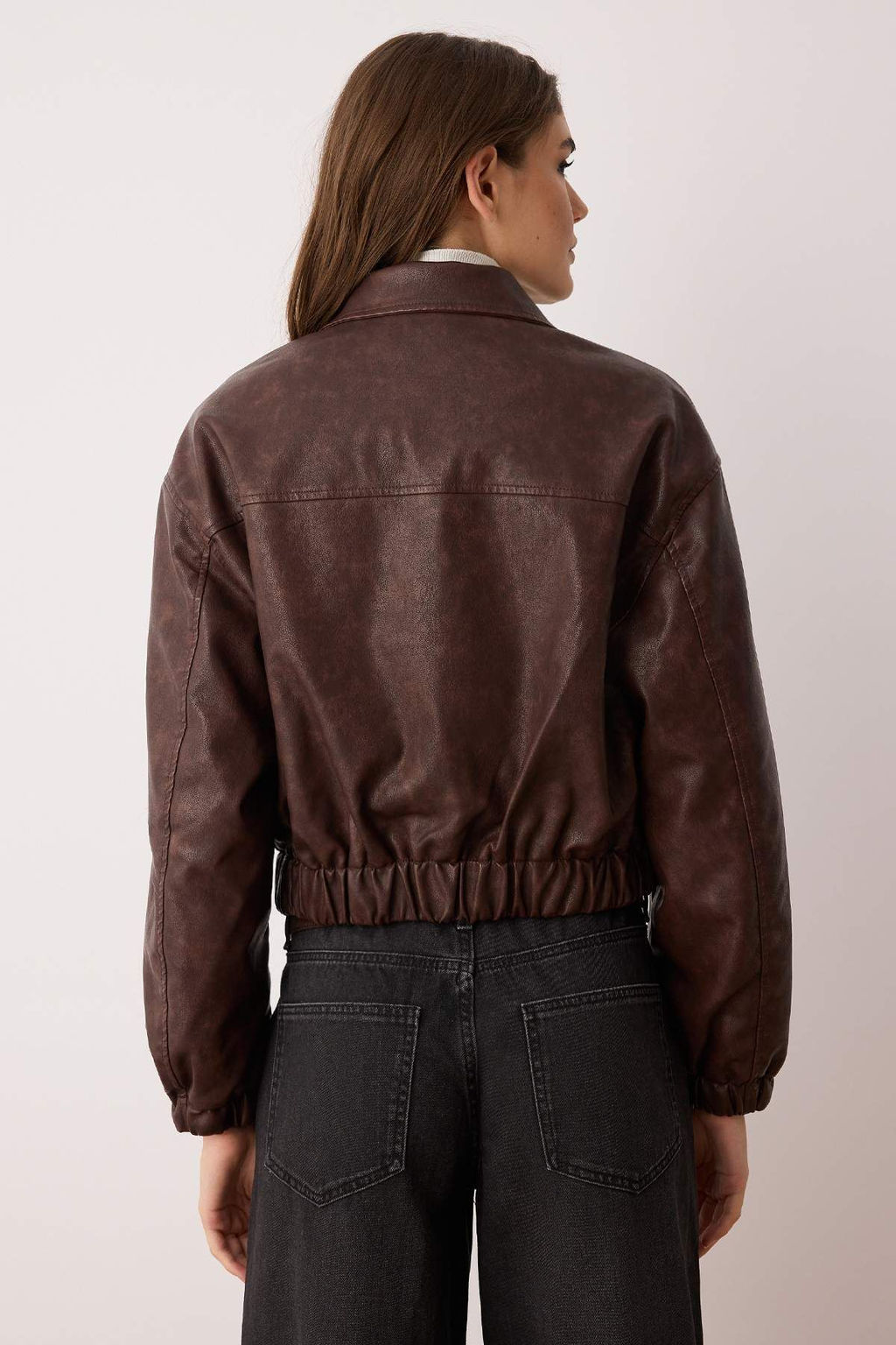 Kahverengi Oversize Kal?p Suni Deri Bomber Ince Ceket Mont TWOAW26MO00047 - Trendyolmilla фото 4