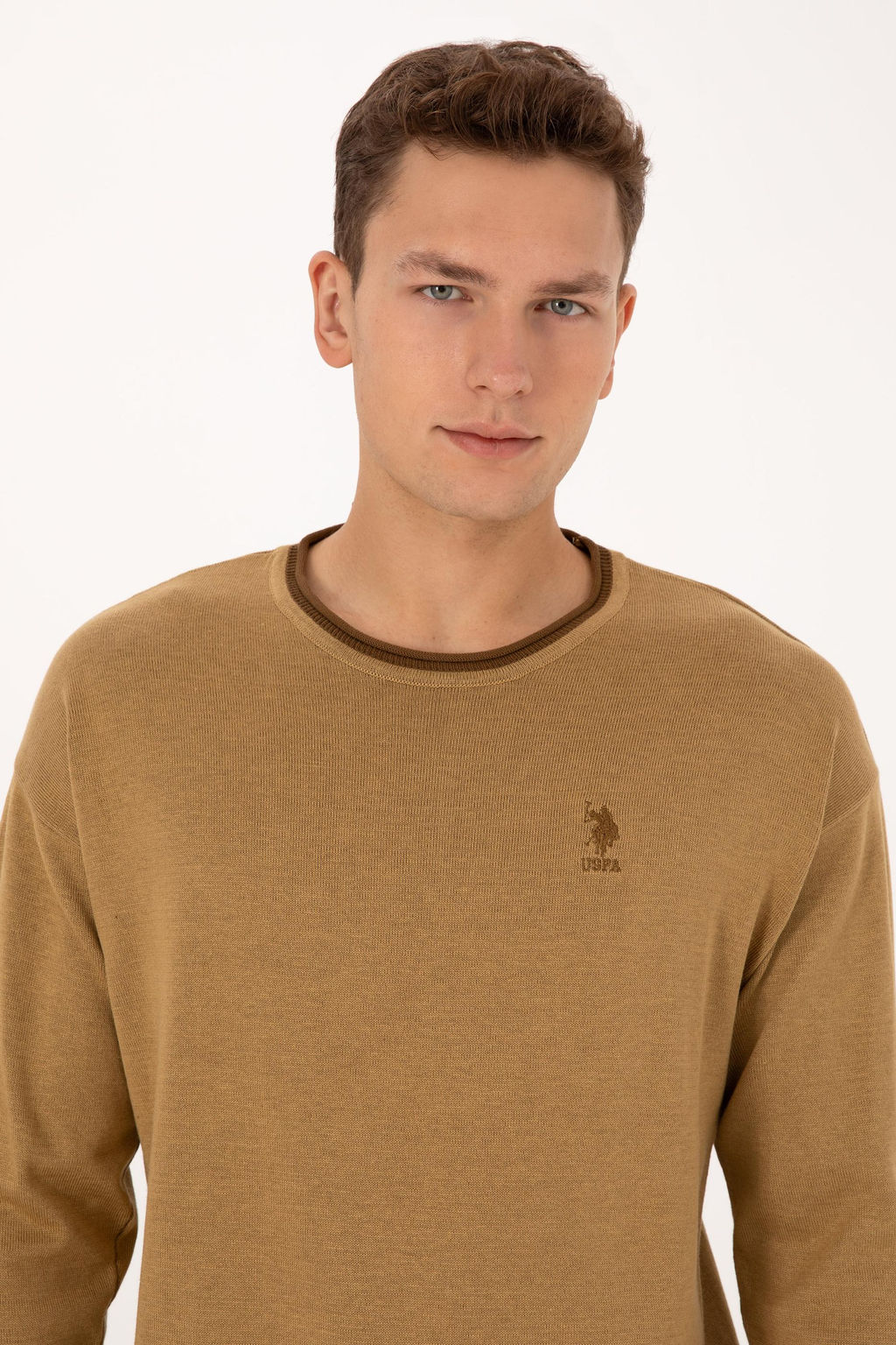 Erkek Comfort Fit Bisiklet Yaka Hardal Kazak - U.s. polo assn фото 2