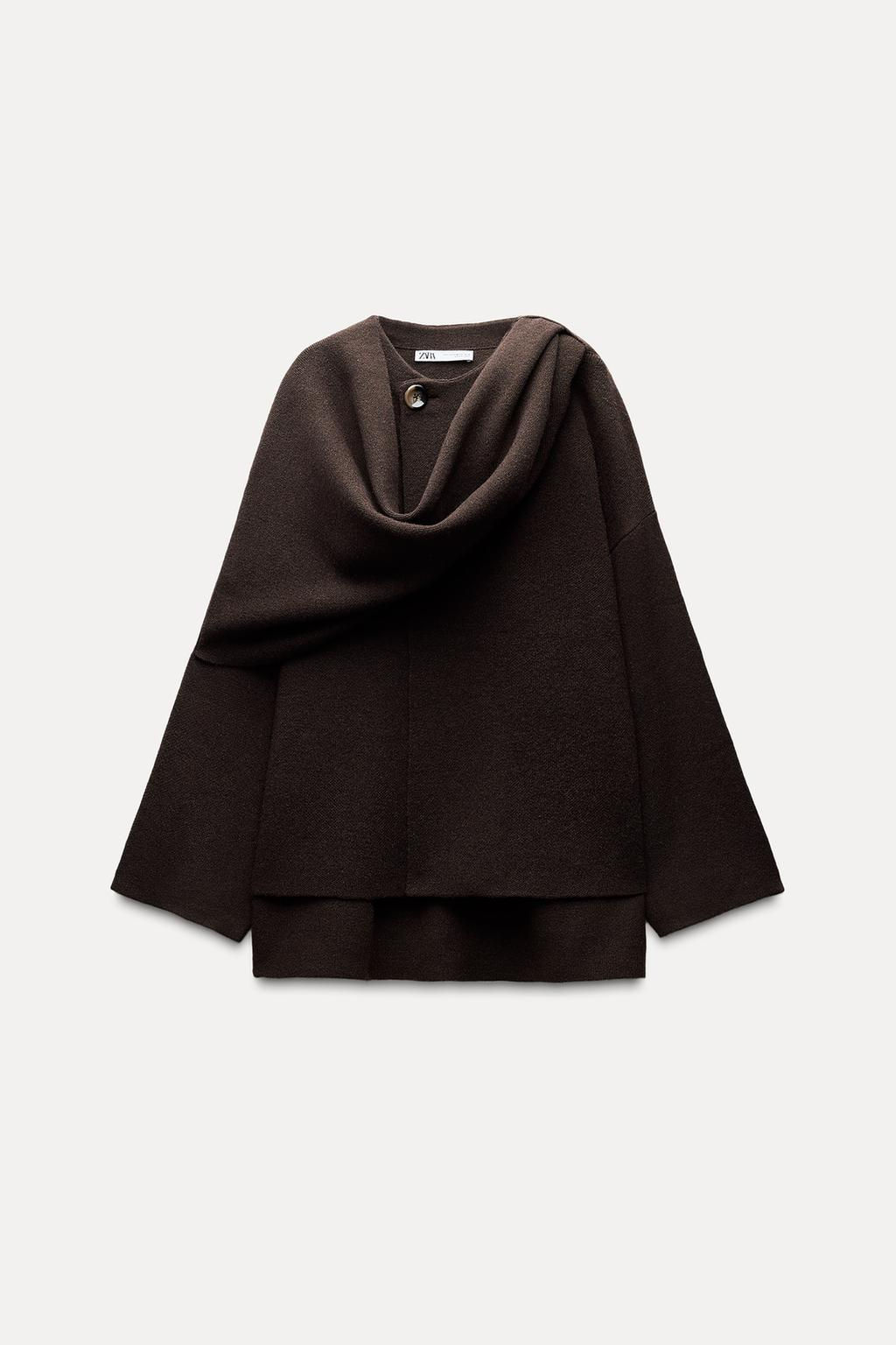SHORT KNITTED COAT WITH SCARF - Zara фото 5