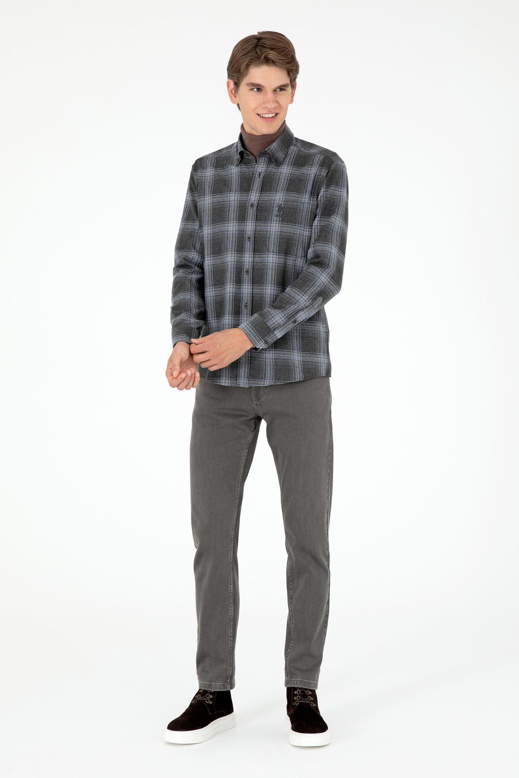 Мужская рубашка с длинным рукавом антрацитового цвета - U.s. polo assn фото 4