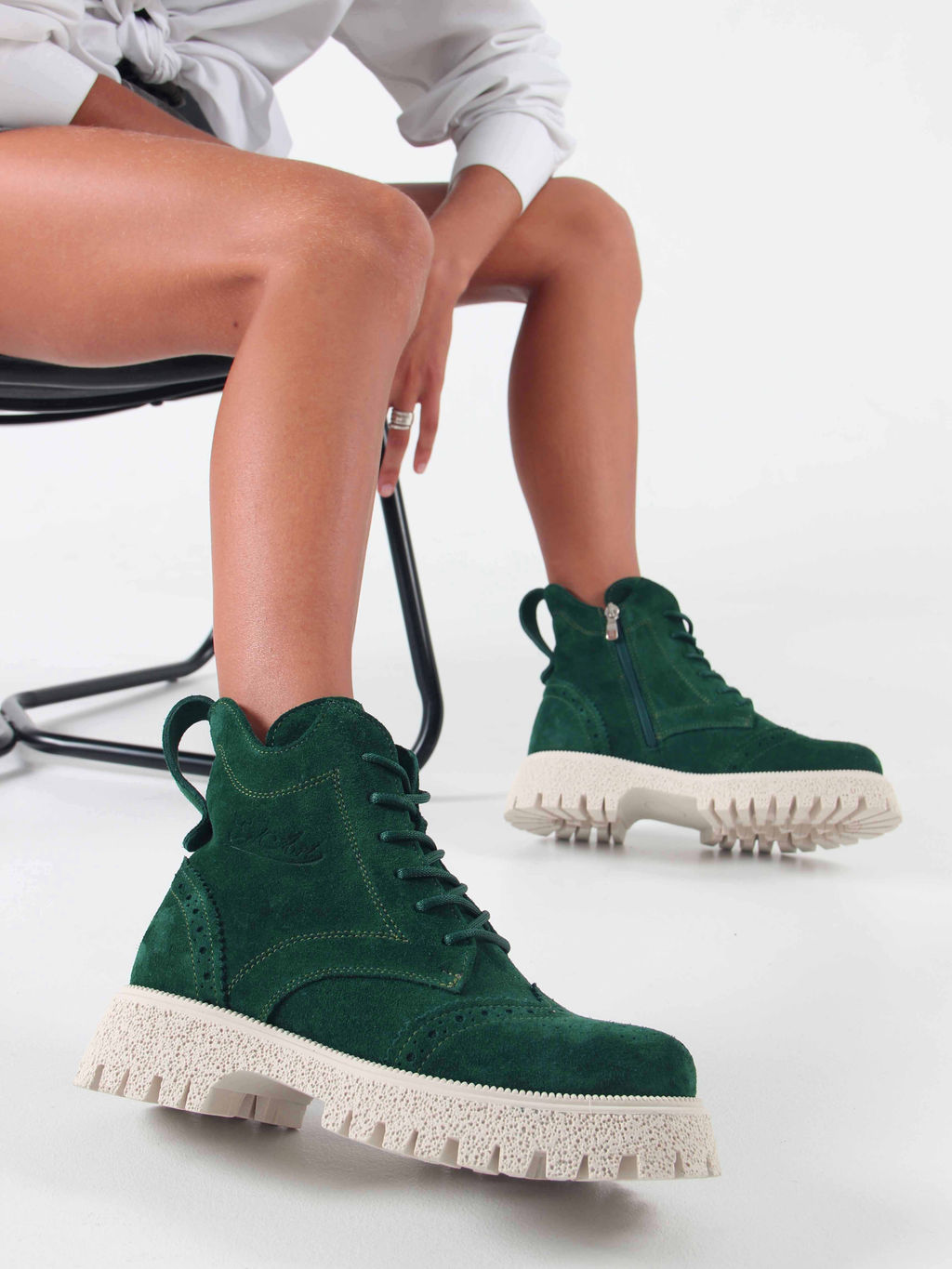 Ботинки 338.1541be. Зеленый замша/Шерсть