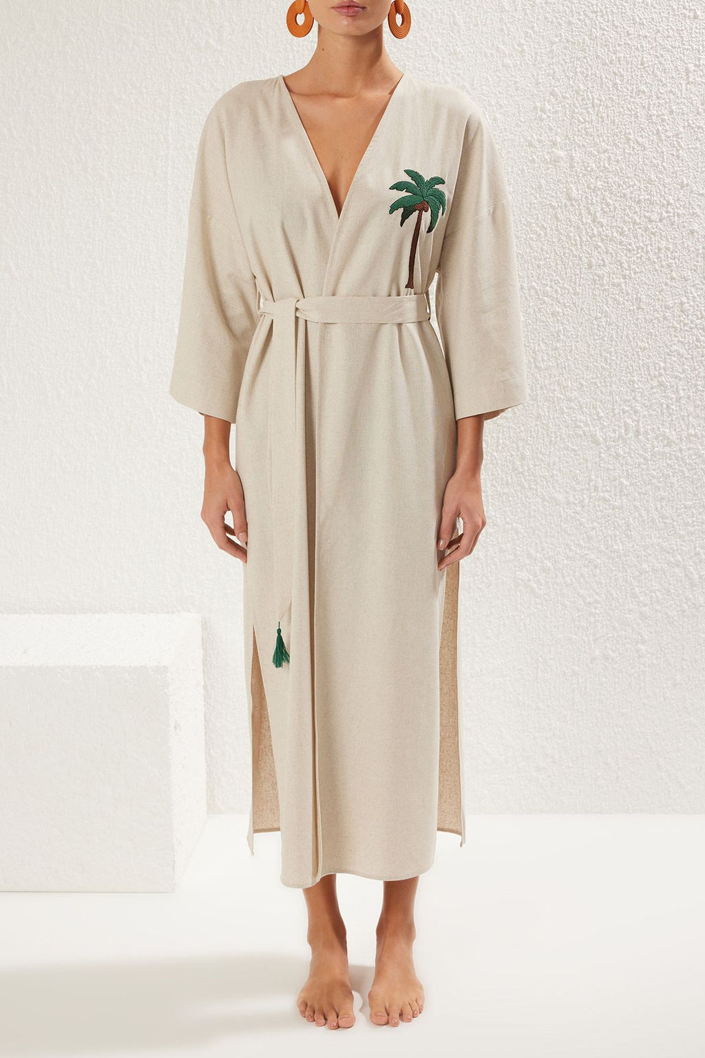 Bej Kusakl? Maxi Dokuma Nak?sl? Keten Kar?s?ml? Plaj Kimono&Kaftan TBESS20KM0051 - Trendyolmilla фото 9