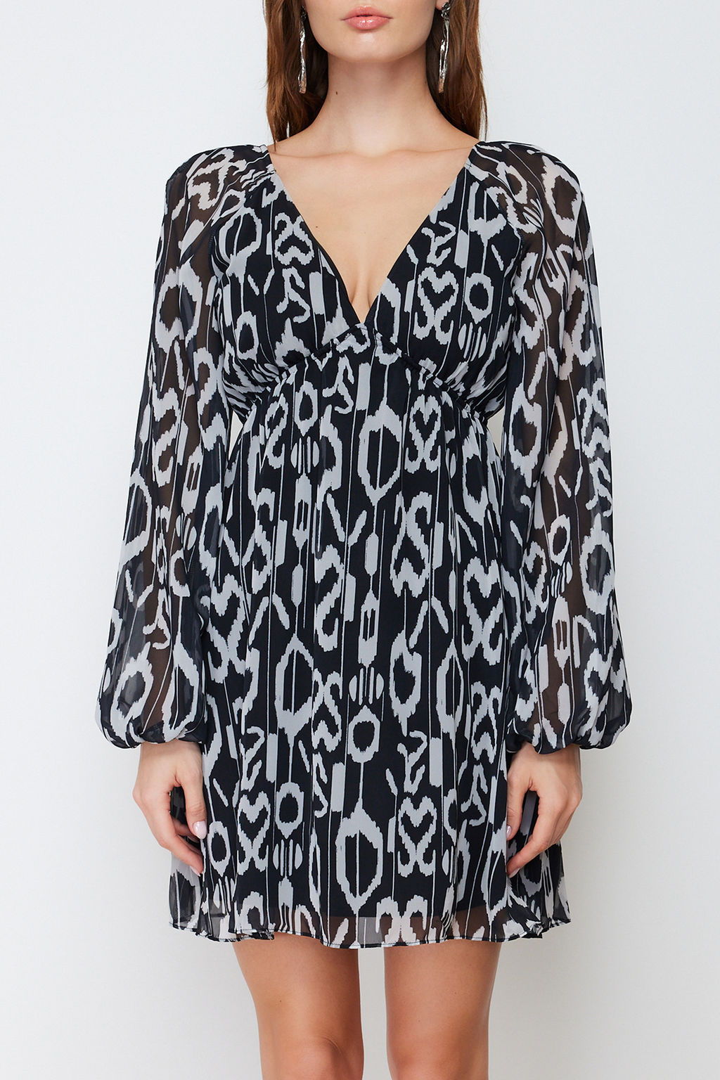 TRENDYOLMILLA Turuncu Etnik Desenli Belden Ac?lan Sifon Astarl? Mini Dokuma Elbise TWOSS23EL00519  фото 19