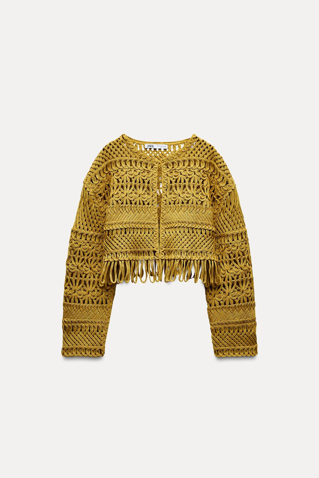 SHORT MACRAME CARDIGAN WITH FRINGING - Zara фото 4