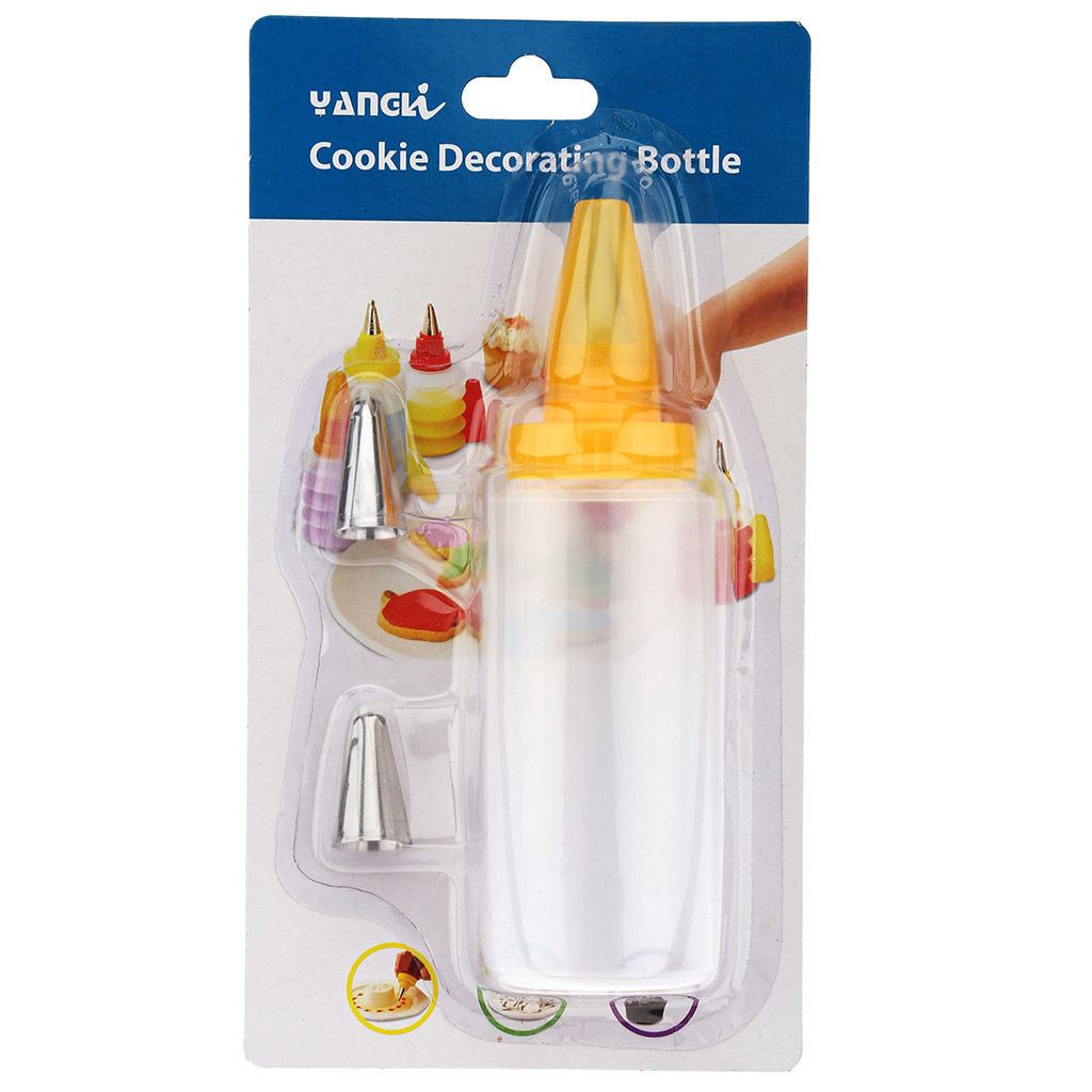 Кондитерский шприц-бутылка пластмассовый Десерт 200мл 13,7х5х5см, насадка нерж. для крема - 3 штуки, с колпачком, в блистере (Китай) - Домашняя мода фото 3