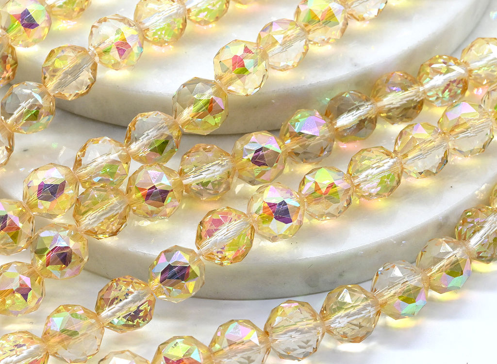 Бусины из циркона шарик гр.9мм цв.золотистый хамелеон, 40см, 43 бусины Радуга камня