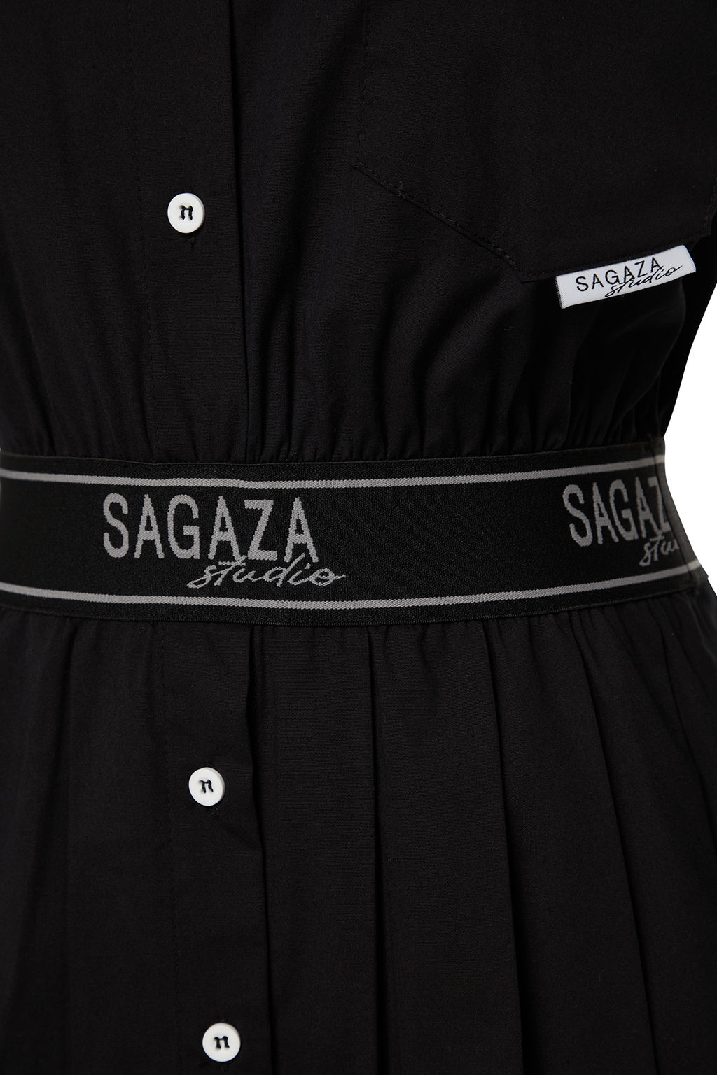 Trendyolmilla X Sagaza Studio Siyah Belden Ac?lan/Skater Beli Lastikli Piliseli Poplin Elbise TCLAW24EL00000