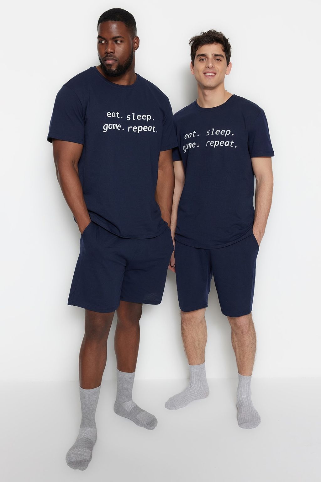 TRENDYOL MAN Buyuk Beden Lacivert Regular Fit Rahat Slogan Bask?l? Orme Sortlu Pijama Tak?m? TMNSS23PT00013 - Trendyolmilla фото 7