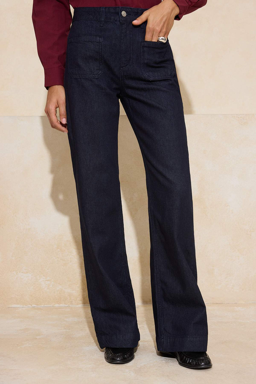 Lacivert Yuksek Bel Cep Detayl? Raw Wide Leg Jeans TWOAW26JE00231