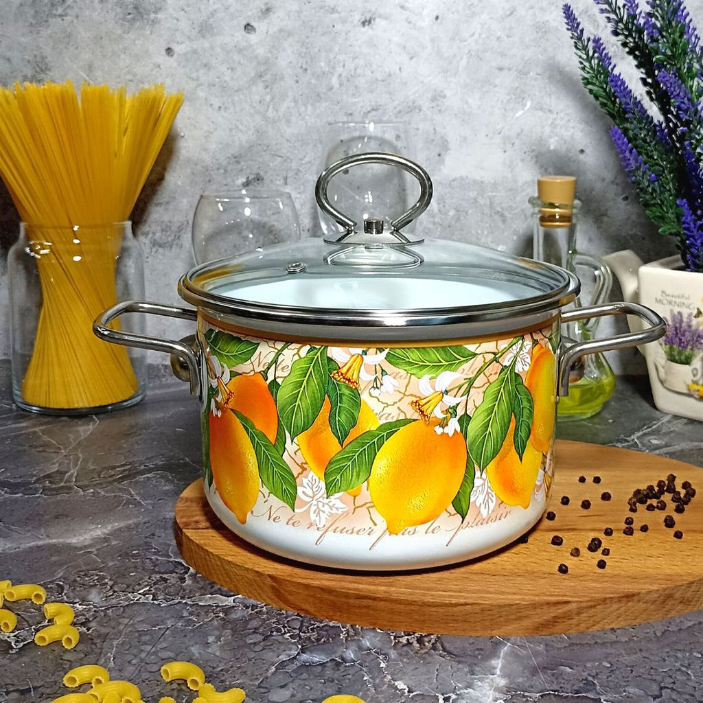 Кастрюля 3,0л цил. Limon 1SD185S белосн. - Стальэмаль фото 2