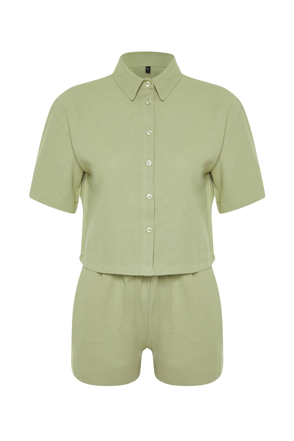 Yesil Dokuma Keten Gorunumlu Gomlek Sort Plaj Tak?m TBESS24AU00054 - Trendyolmilla фото 7