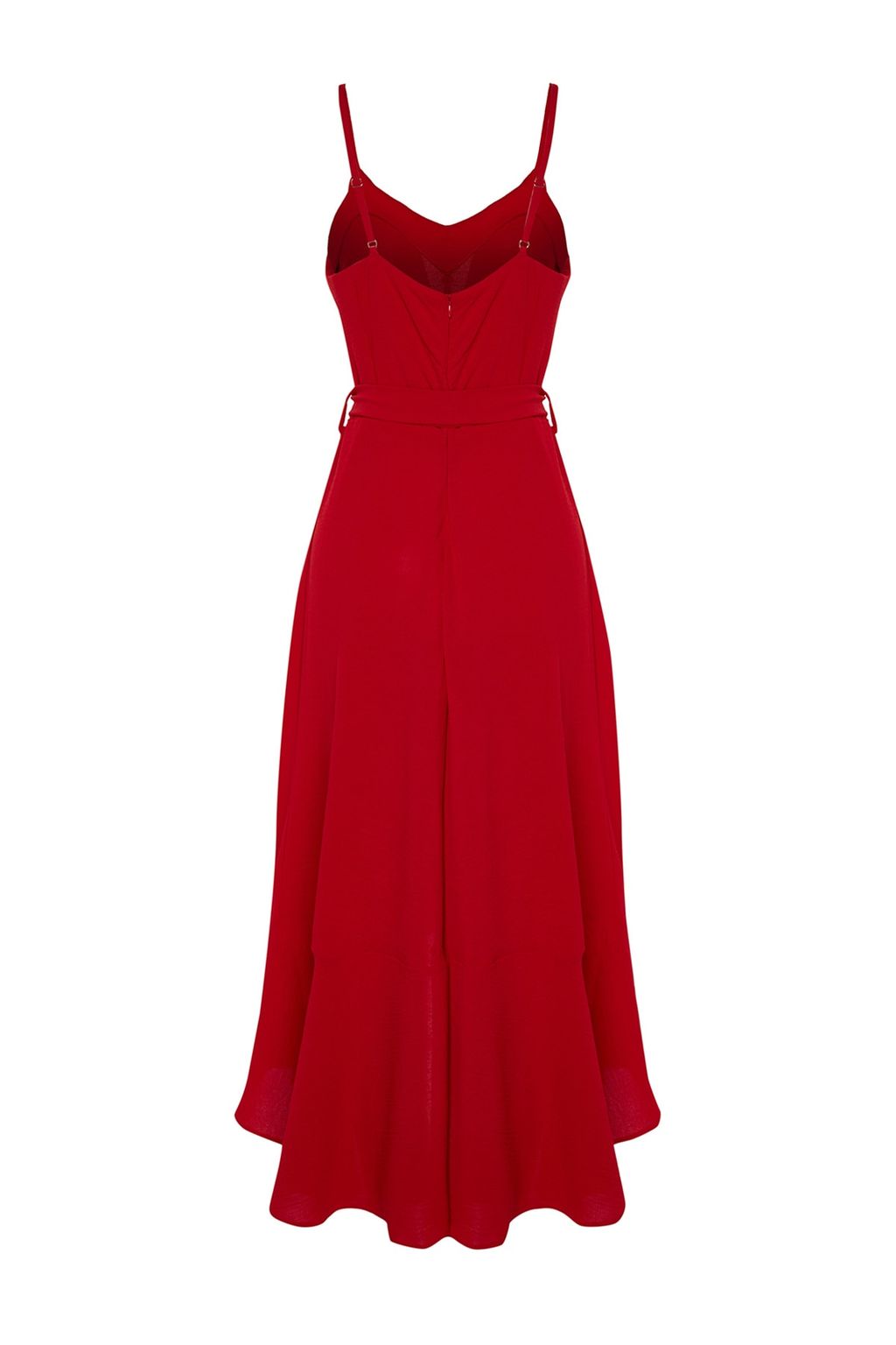 K?rm?z? Kusakl? A-Kesim Volanl?Dugme Detayl? Dokuma Maxi Elbise TWOSS23EL02271