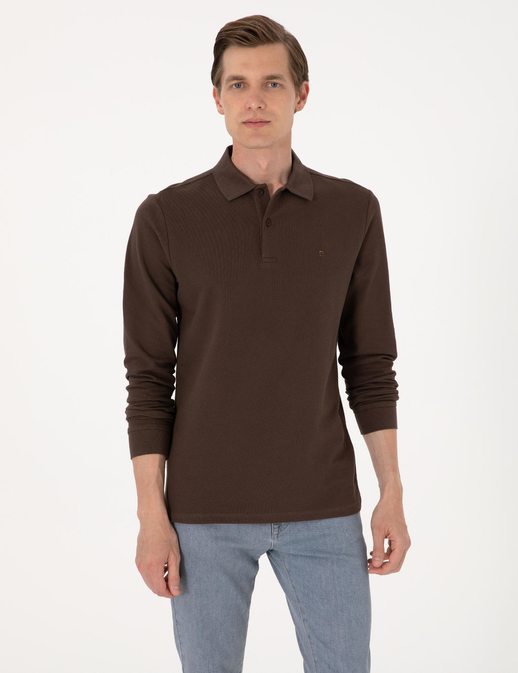 Koyu Kahverengi Slim Fit K_vr_lmaz Polo Yaka Basic Pike Sweatshirt - Pierre cardin фото 3