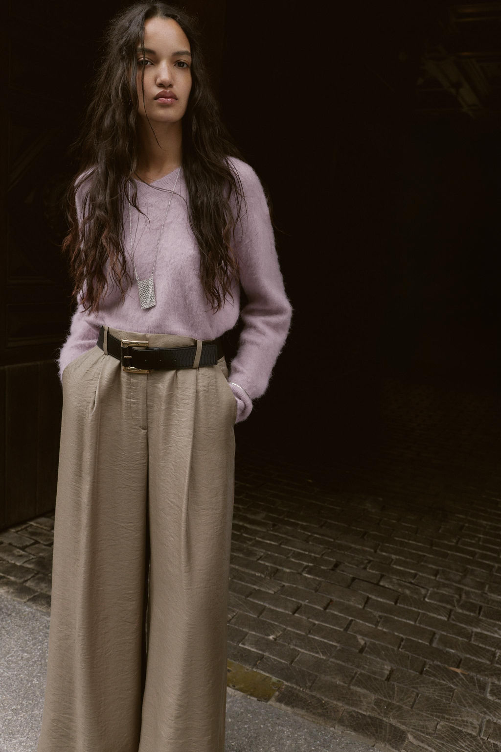 WIDE SATIN TROUSERS WITH BELT - Zara фото 6