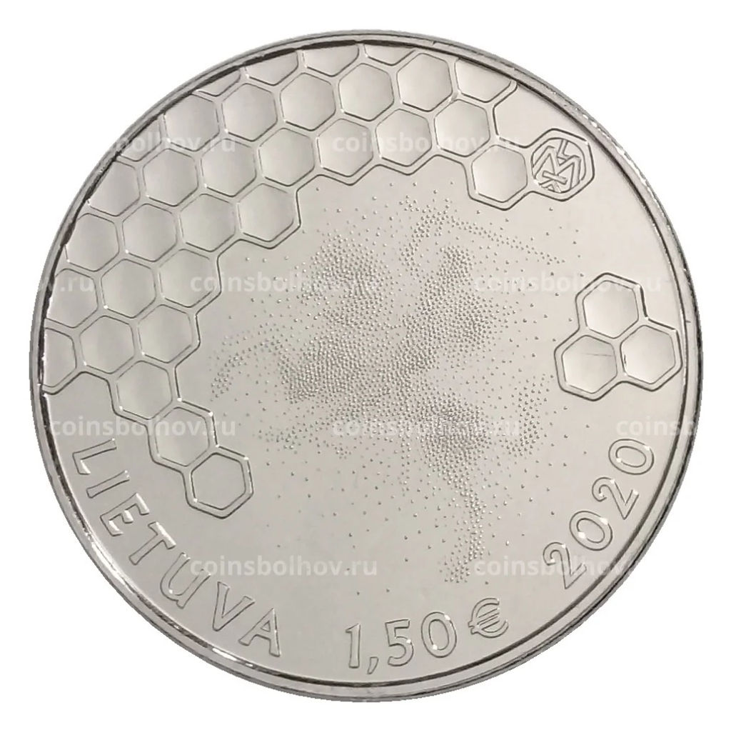 Монета 1,5 евро 2020 года Литва Бортевое пчеловодство