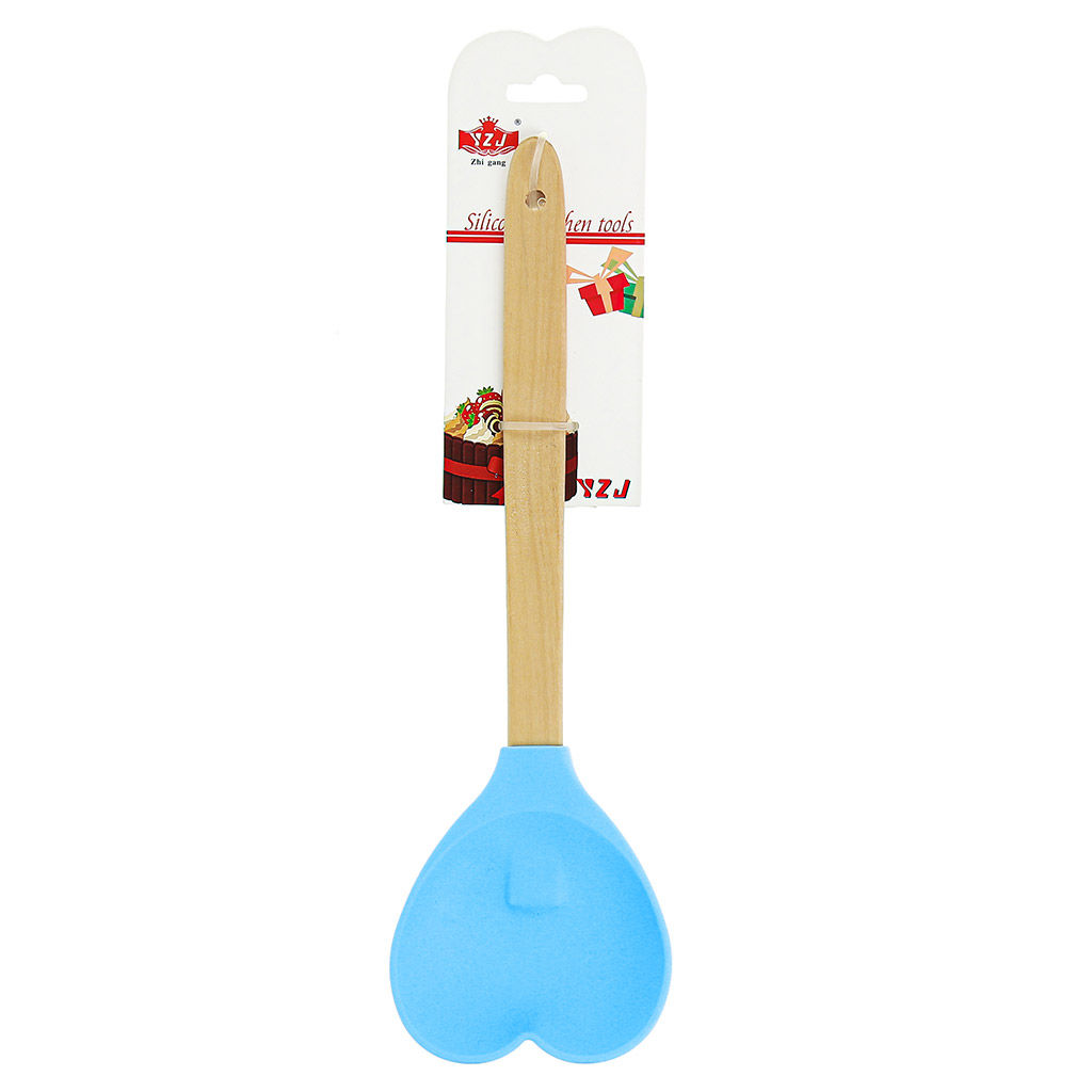 Лопатка силиконовая кулинарная 28,5см Сердце бамбуковая ручка, цвета микс, на картоне (Китай)