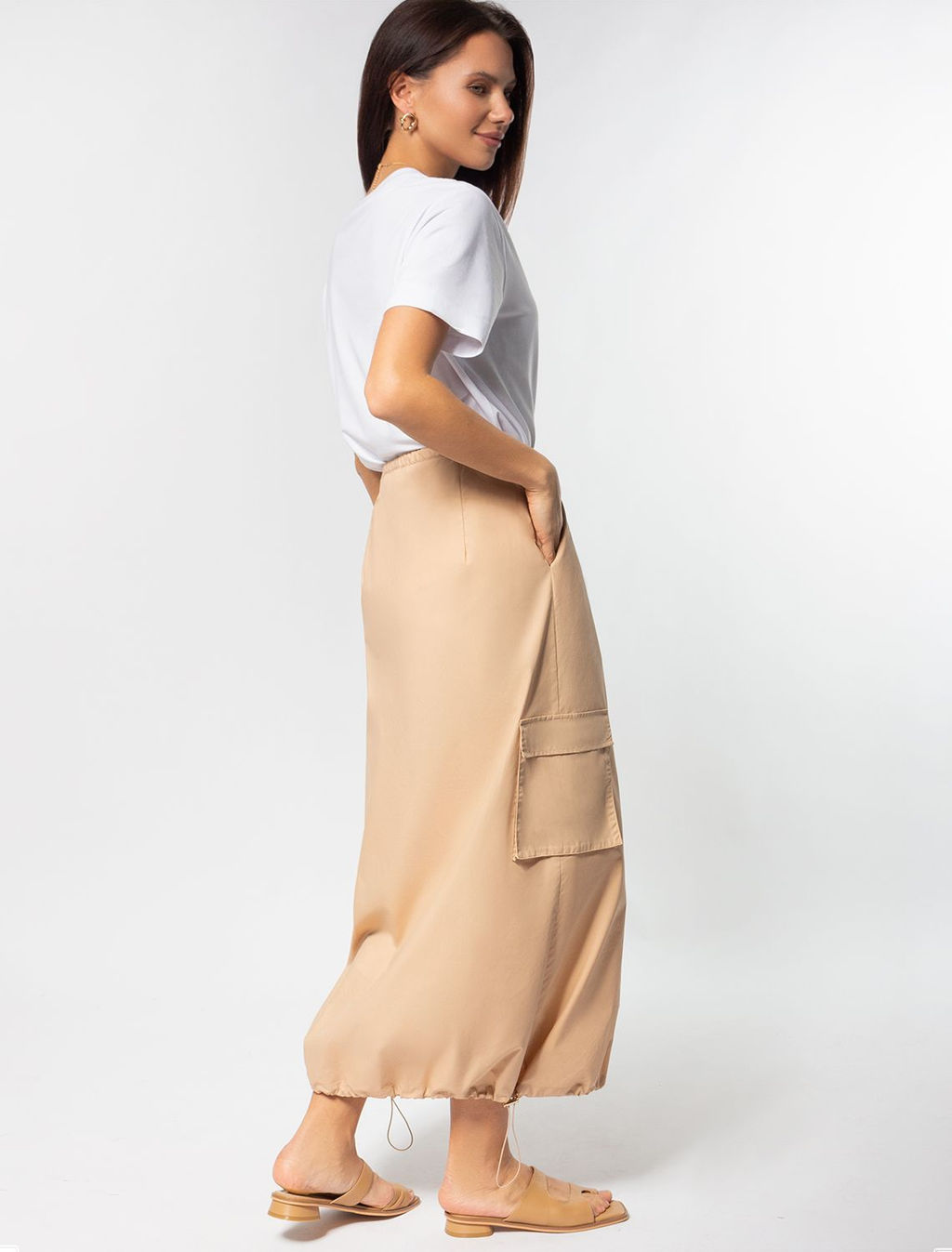 Юбка карго с кулисой внизу и резинкой на поясе из плотного поплина