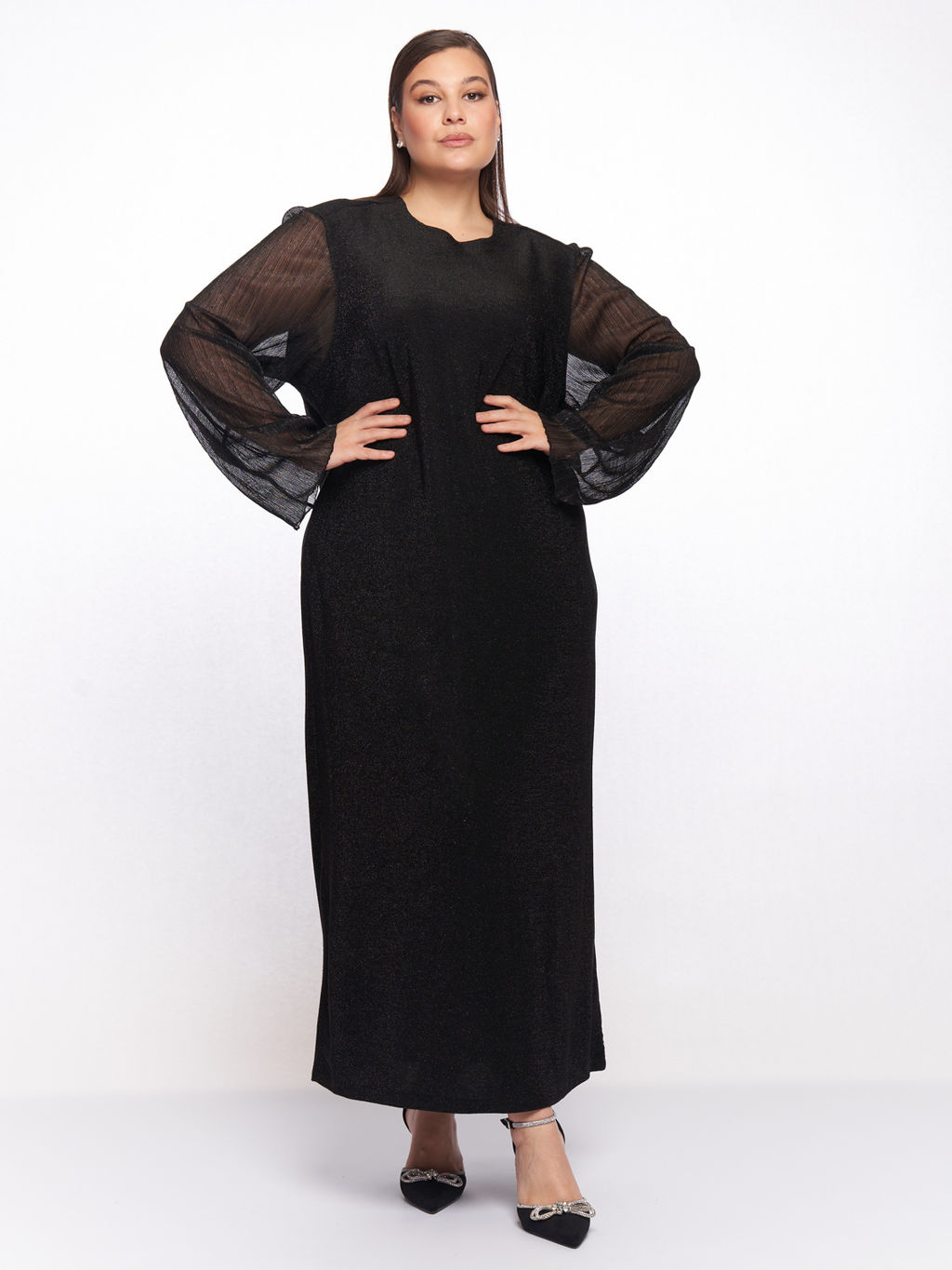 Платье с прозрачными рукавами PP51427BLK01