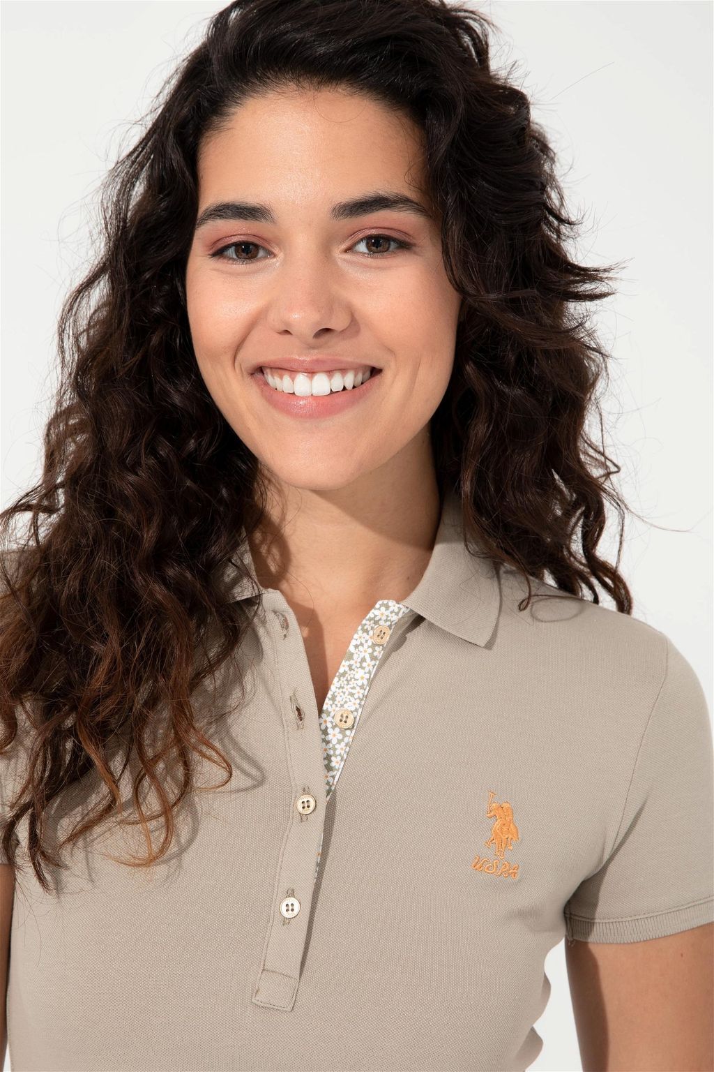 Женская футболка цвета хаки с воротником поло Basic - U.s. polo assn фото 3
