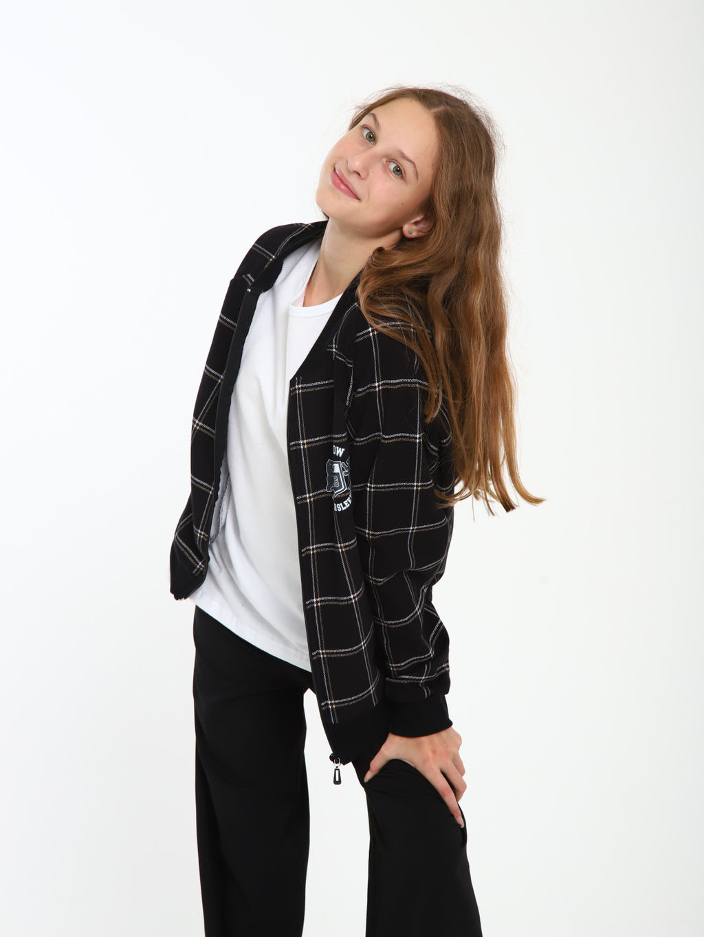 Толстовка бомбер Колледж черная клетка Ладошки  фото 20