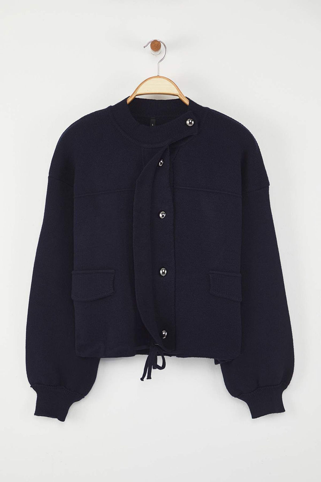 Lacivert Fermuarl? Premium Iplik/Ozel Iplik Genis Kal?p Mont Gorunumlu Triko H?rka TWOAW26HI00025 - Trendyolmilla фото 5