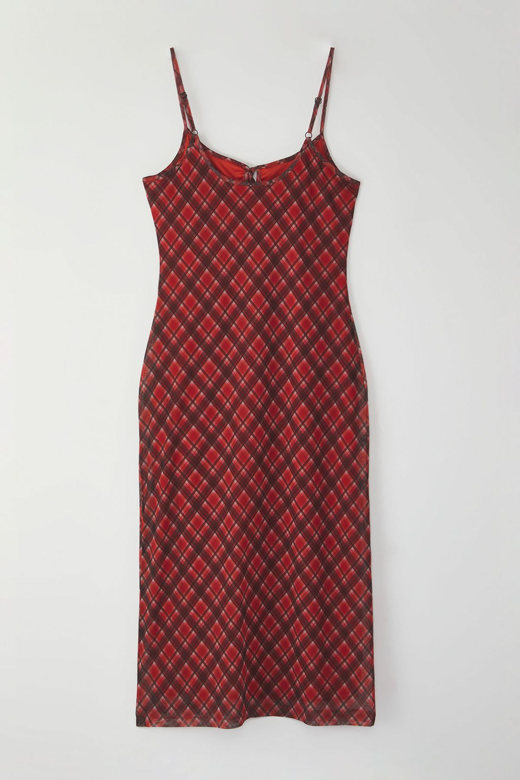 TRENDYOLMILLA K?rm?z? Baglama Detayl? Ekoseli Tul Maxi Esnek Orme Elbise TWOSS25EL00468 фото 6