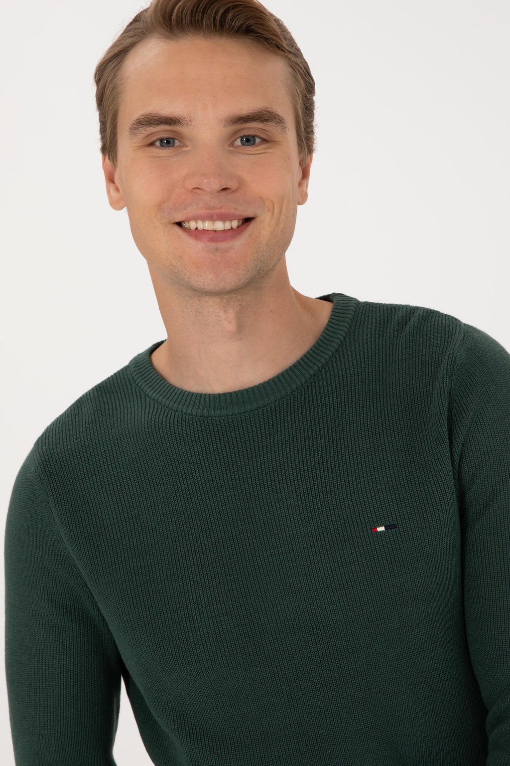 Erkek Slim Fit Bisiklet Yaka Koyu Ye_il Basic Kazak - U.s. polo assn фото 2