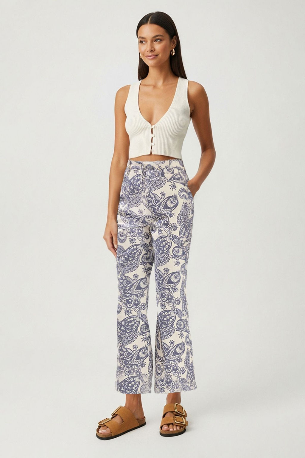 Cok Renkli Etnik Desenli Normal Bel Culotte Jeans TWOSS25JE00247