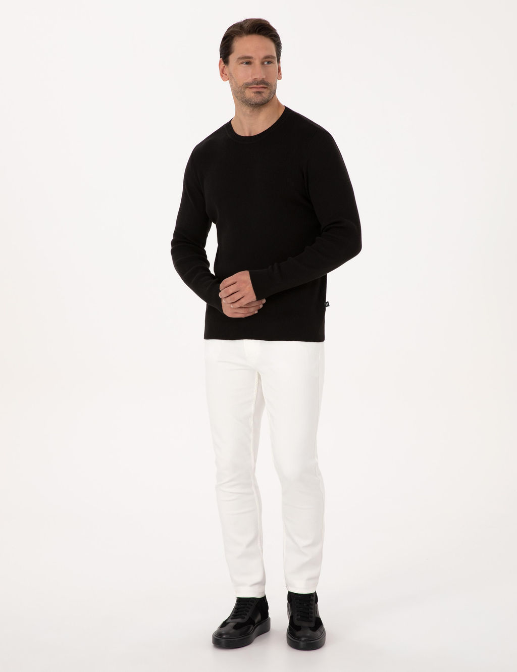 Siyah Slim Fit Pamuk Kar___ml_ Bisiklet Yaka Selanik _rg_ Triko Kazak - Cacharel фото 4