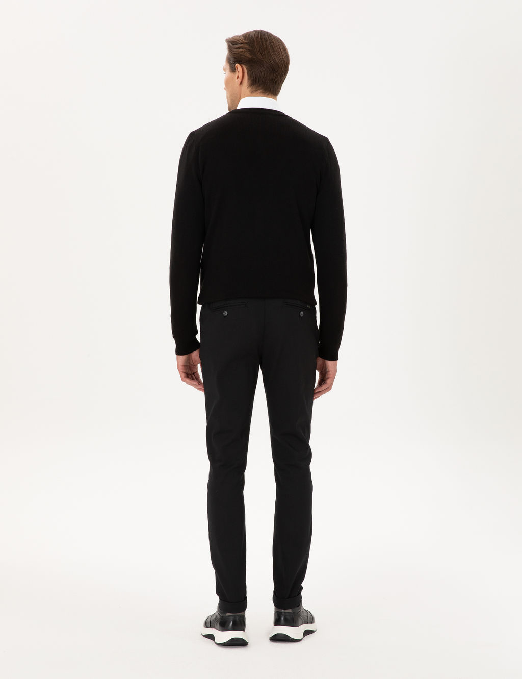 Siyah Slim Fit Beli Lastikli Ba_c_kl_ Kanvas Pantolon