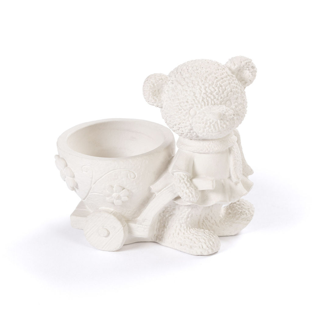 Заготовка для декорирования Love2art ТА-10 Кашпо гипс 10 х 10 х 6 см 1 шт Медведица с тележкой