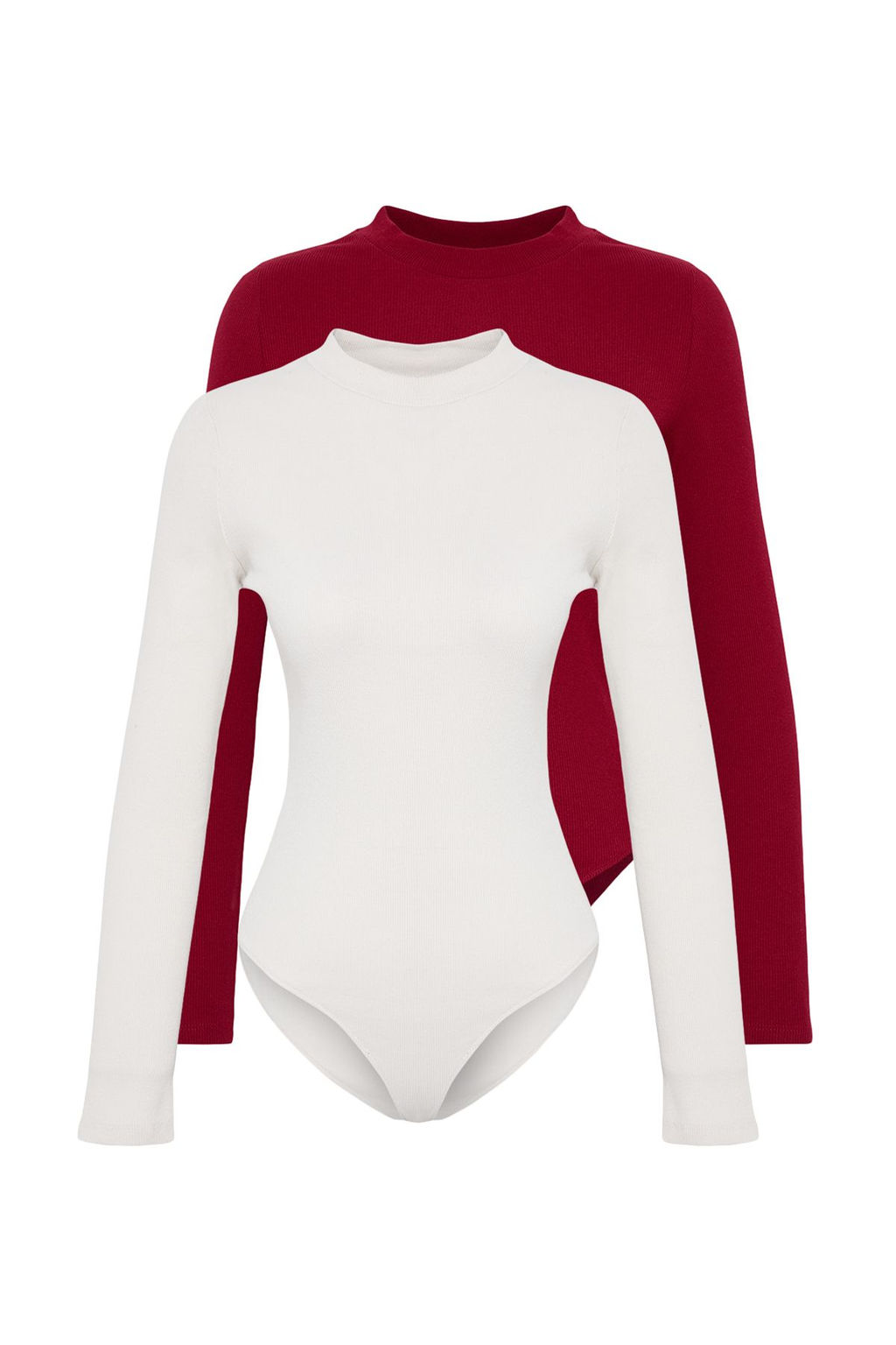 Trendyolmilla Siyah-Beyaz 2li Paket Slim C?tc?tl? Dik Yaka Fitilli Esnek Orme Body TWOAW23BD00030 фото 6