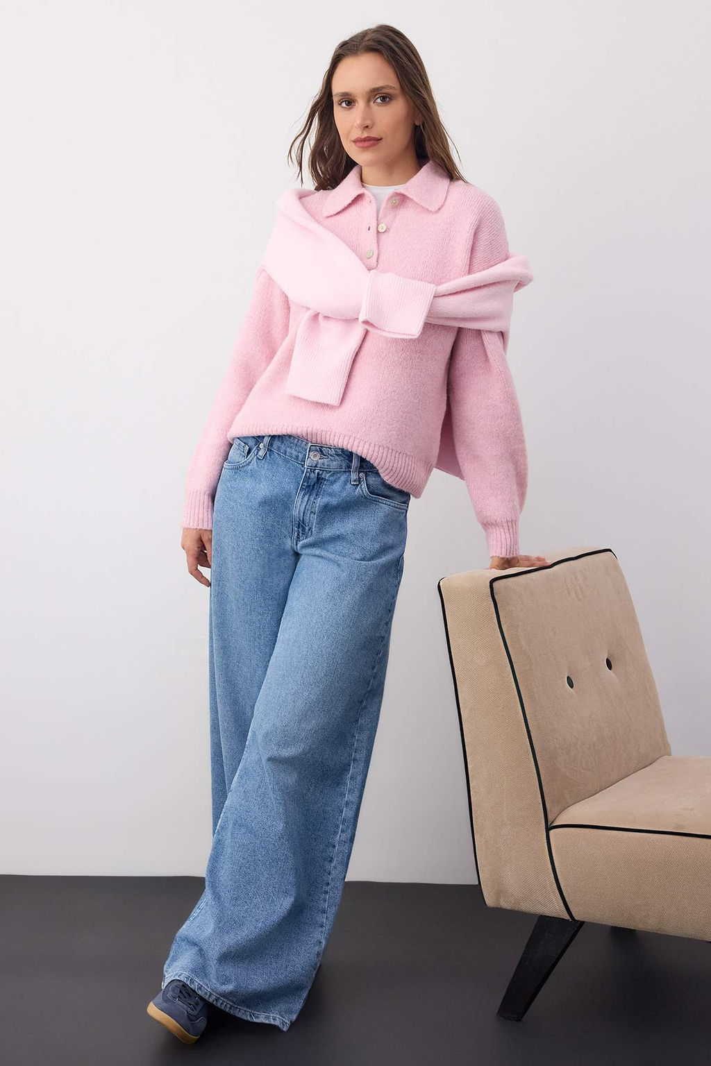 Wardrobe Essentials Pembe Basic Genis Kal?p Ozel Iplikli Triko Kazak | TWOAW26KZ00072 - Trendyolmilla фото 2