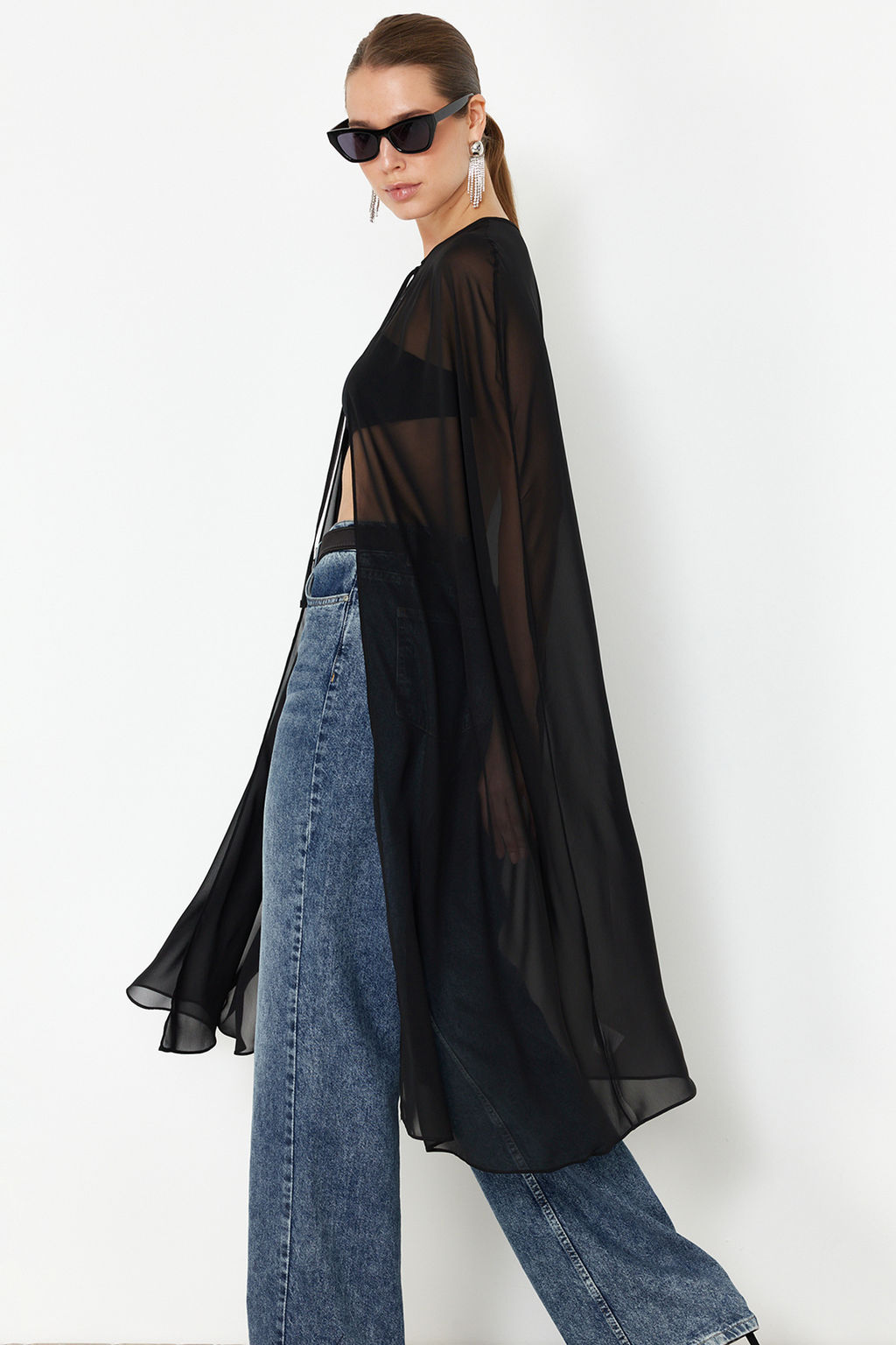 Siyah Dokuma Sifon Bluz TPRSS24BZ00035 - Trendyolmilla фото 3