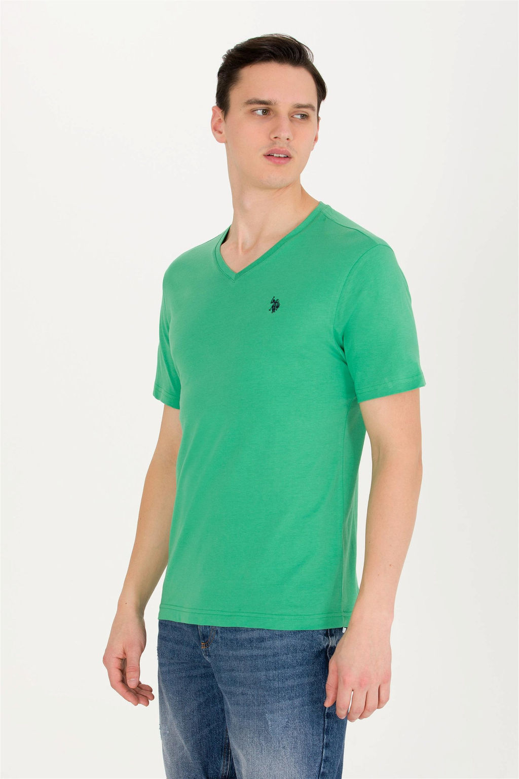 Мужская зеленая базовая футболка с круглым вырезом - U.s. polo assn фото 10