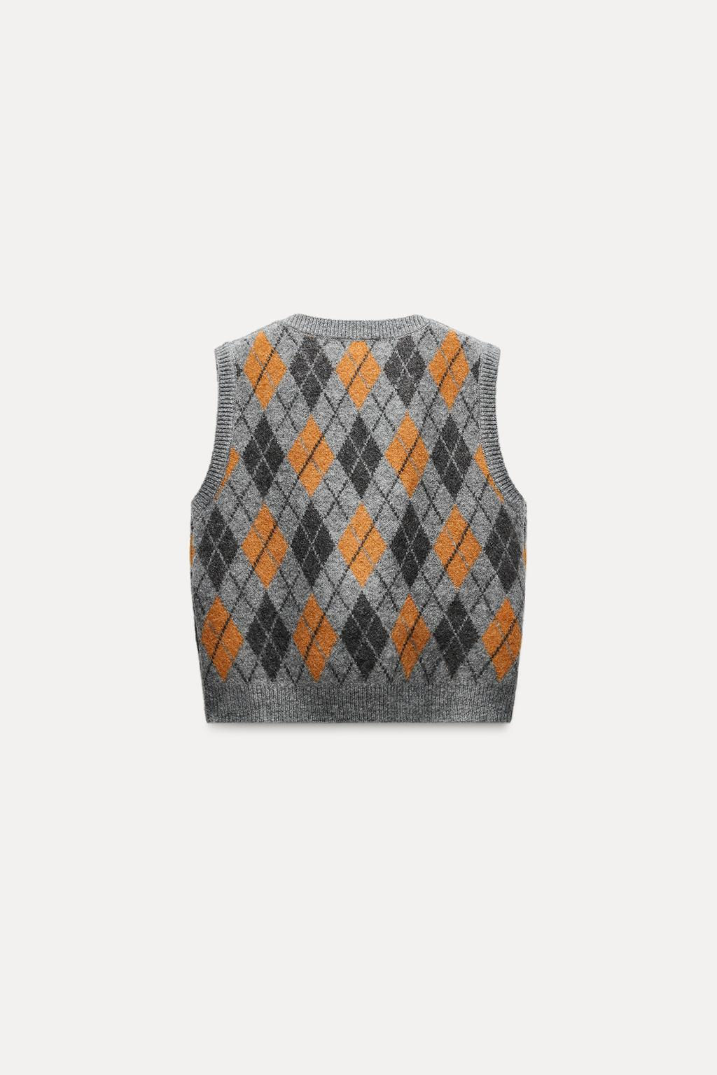 DIAMOND JACQUARD KNIT WAISTCOAT - Zara фото 6