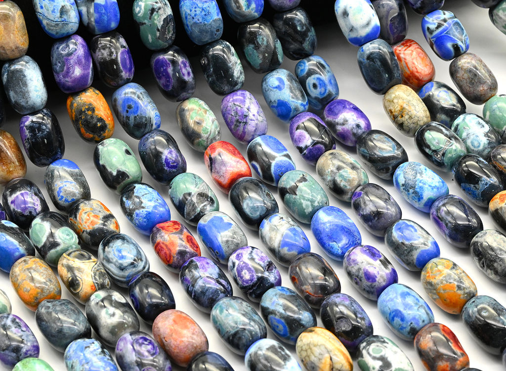 Бусины из агата тонированного бочонок 13*18мм цв.ассорти, 39см, 20 бусин Радуга камня