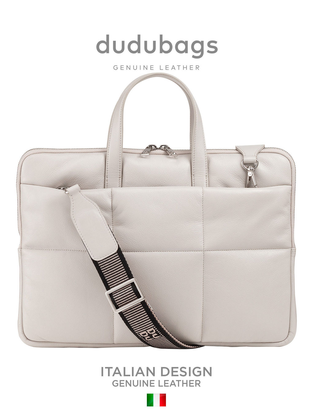Итальянская кожаная сумка-портфель для ноутбука DuDu серии Togean | жемчужный серый