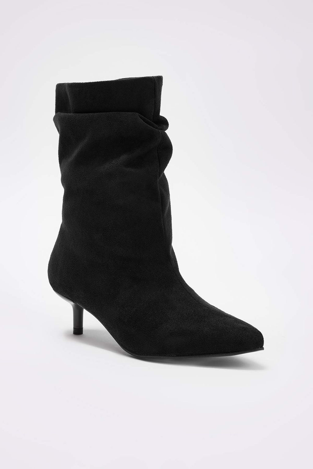Siyah Suet Sivri Burun Kad?n Kitten Topuklu Yar?m Bot TAKAW26BO00088 - Trendyolmilla фото 2