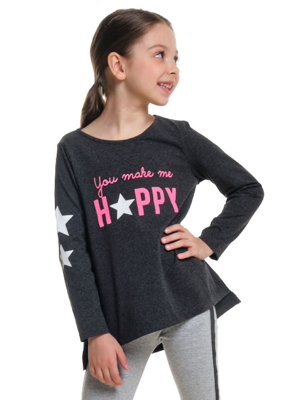 Лонгслив с принтом для девочки UD 3726 черный меланж - Mini maxi фото 3