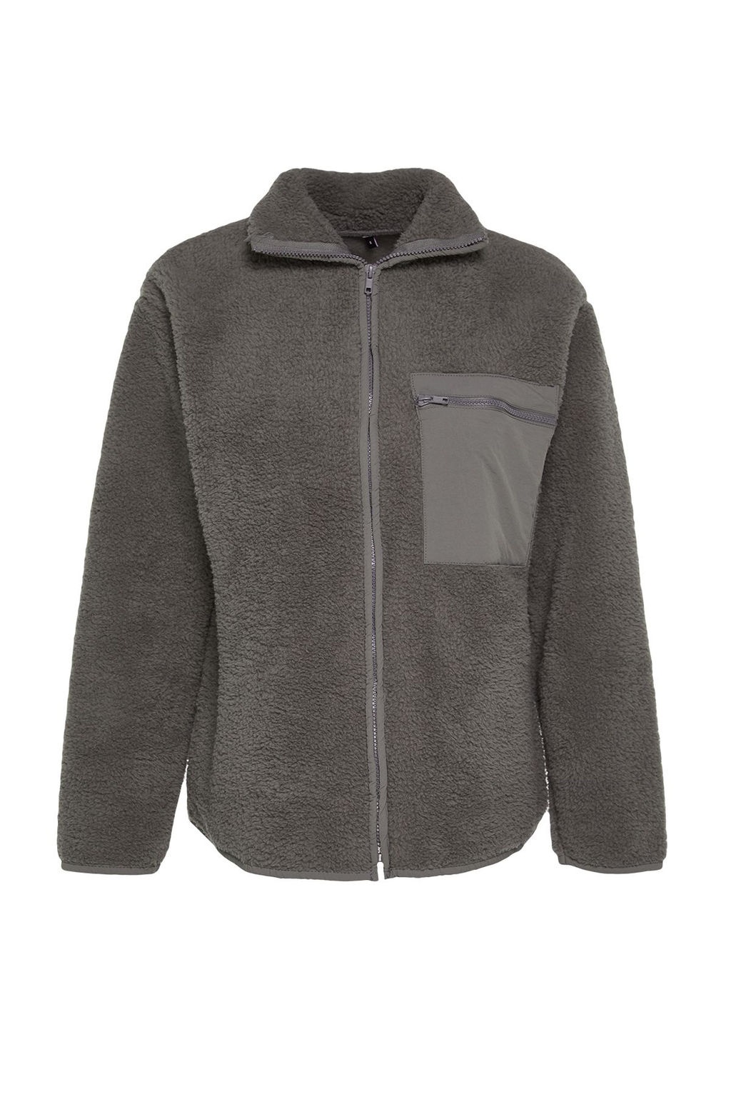 Winter Essentials Antrasit Kal?n Polar Fermuarl? Dik Yaka Cepli Orme Sweatshirt TWOAW24SW00071
