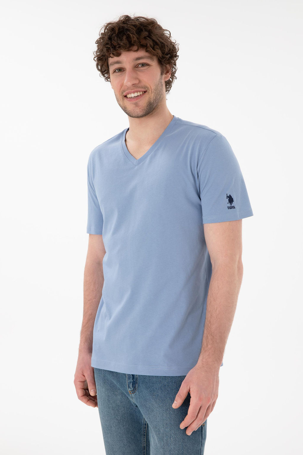 Erkek Regular Fit V Yaka Mavi Basic Ti__rt Sepette S_rpriz _ndirim - U.s. polo assn фото 4