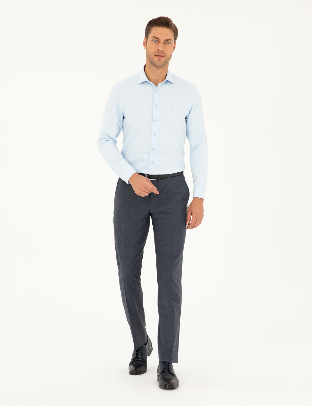 Рубашка Pierre Cardin Slim Fit светло-голубая с длинным рукавом