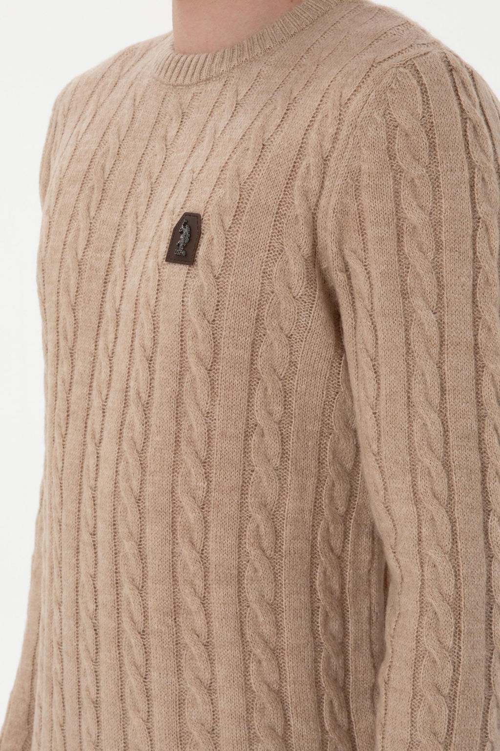 Erkek Regular Fit Bisiklet Yaka Kum Melanj Kazak - U.s. polo assn фото 7