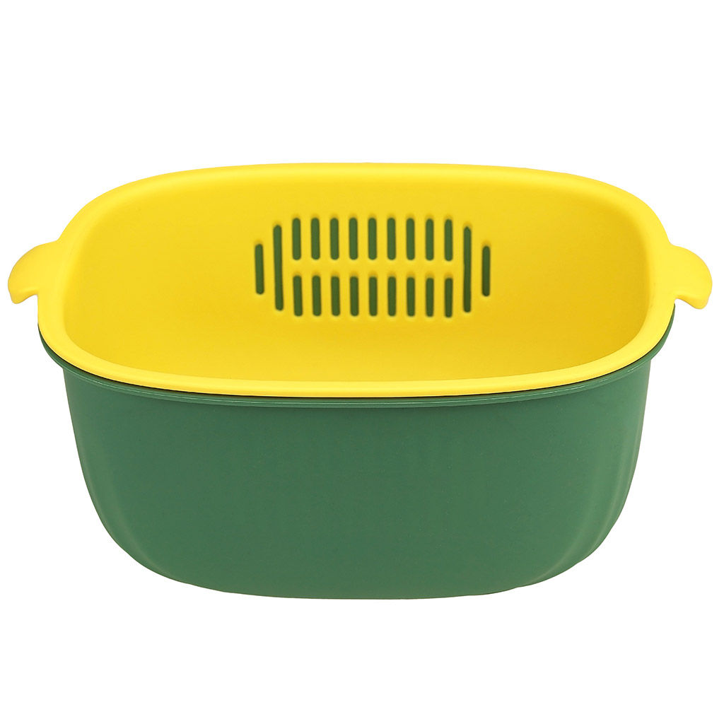 Лоток пластмассовый Фестиваль с решетчатой вставкой (дуршлаг) для мытья и хранения овощей, фруктов и ягод 24х18см h9,8см, цвет - желто-зеленый (Китай) - Домашняя мода фото 2