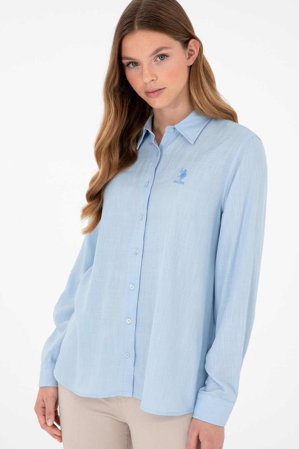 Женская голубая рубашка с длинным рукавом Неожиданная скидка в корзине - U.s. polo assn фото 3