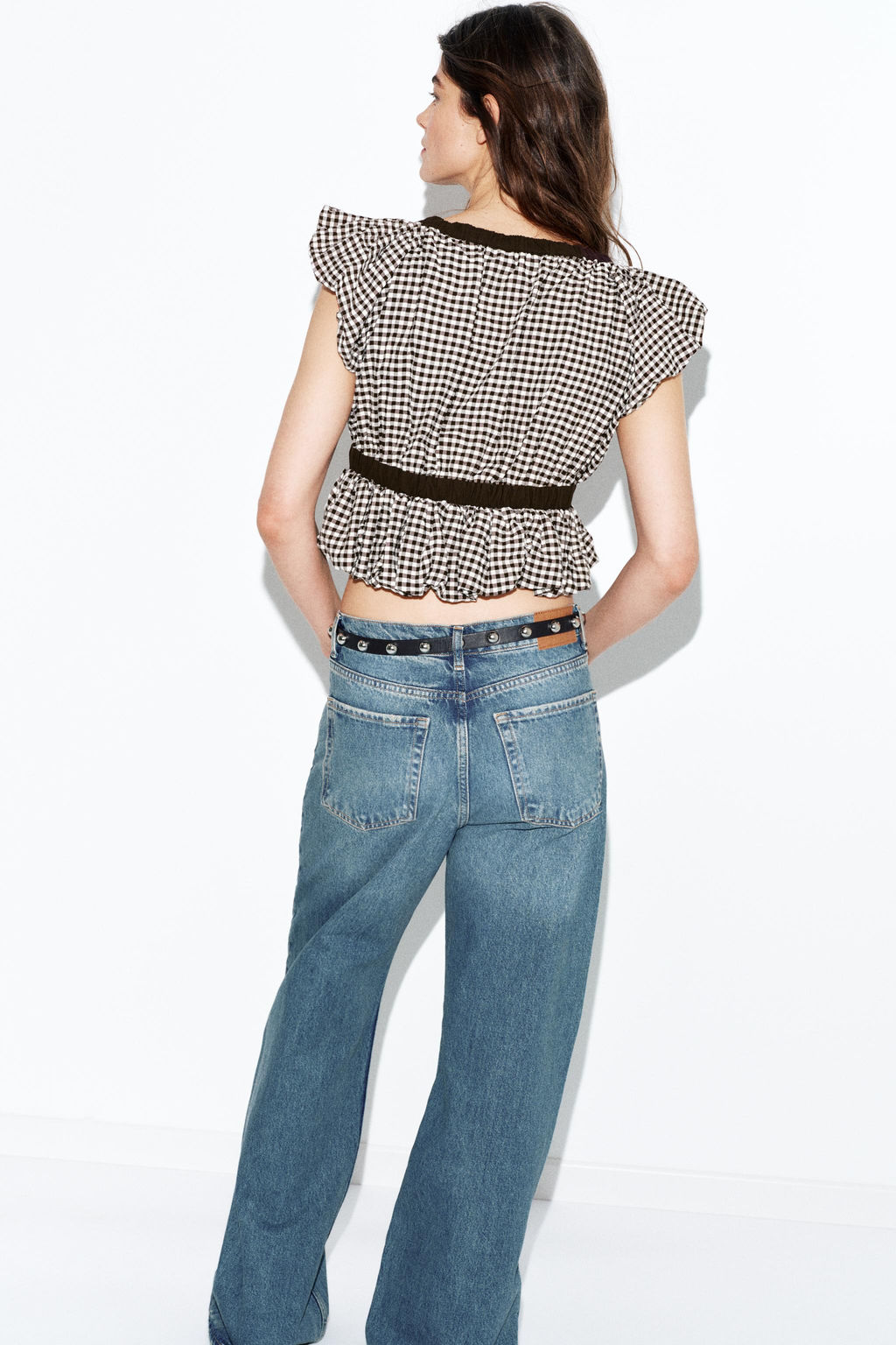 TOP GLOBO CUADRO VICHY LAZO / Marr?n / Crudo - Zara фото 5